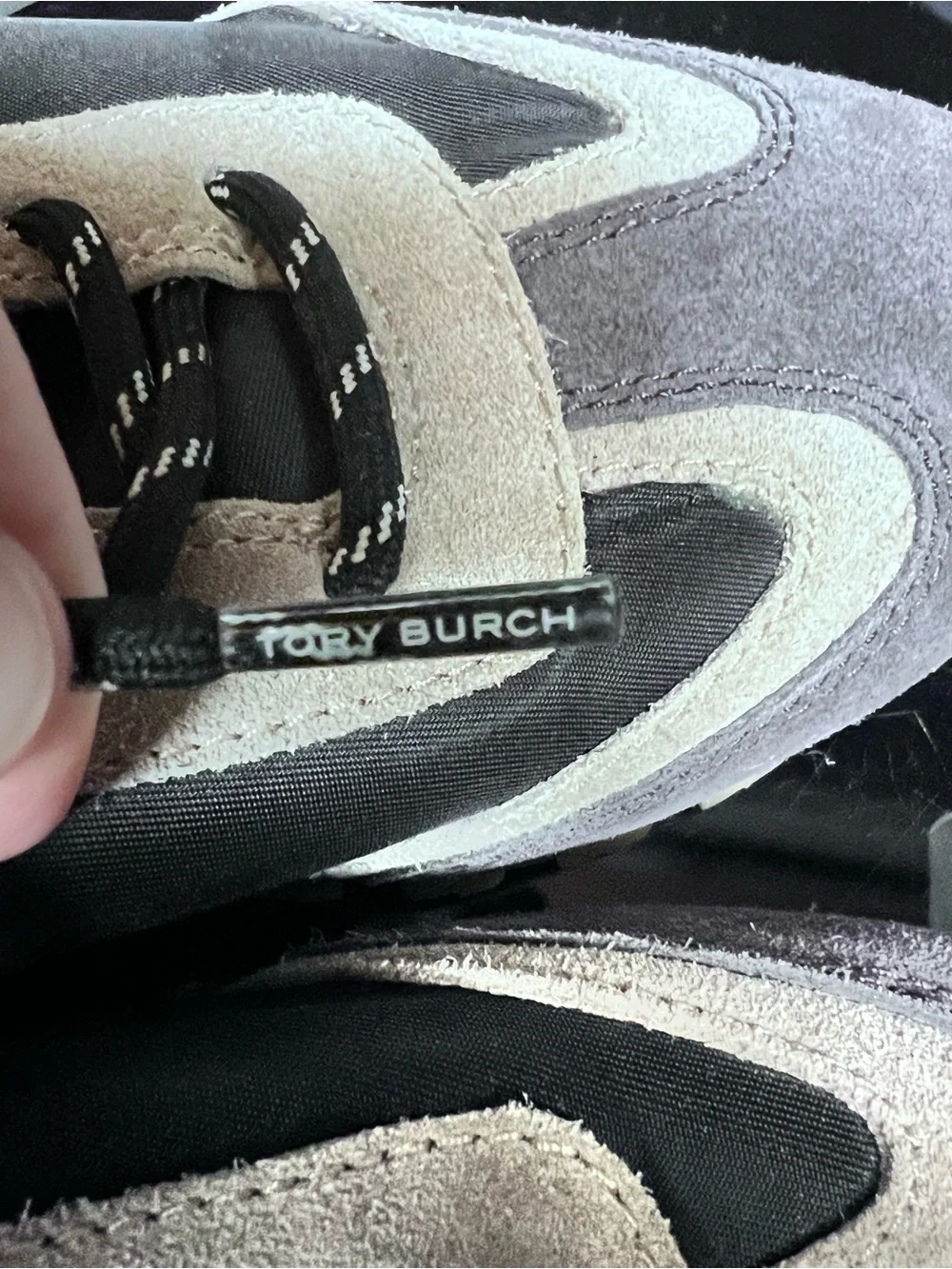 Tory Burch Annie Nylon Runner Sneakers in black with suede overlays SZ 7.5